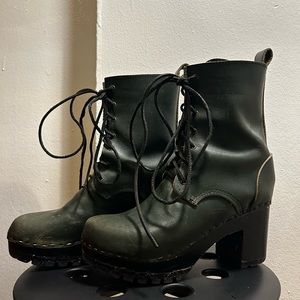 NO.6 HUNTER GREEN LACE UP LEATHER CLOG BOOTS 38/8